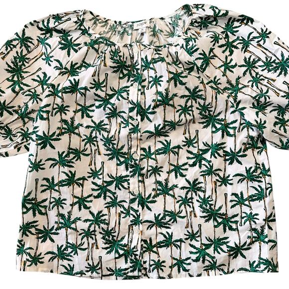JCREW Palm Trees Tropical Printed Cotton Button Down Puff Sleeve Top Size Medium - Picture 4 of 7